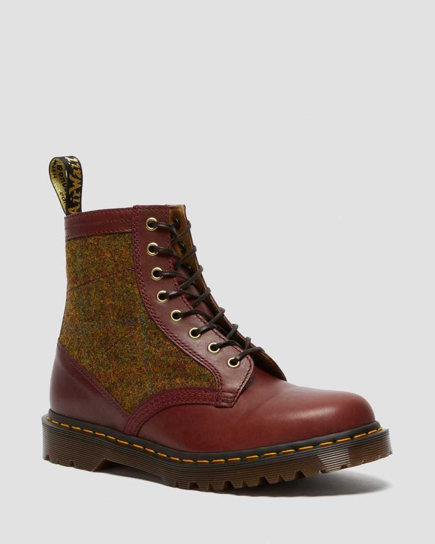vínové pánské šněrovací boty dr. martens 1460 harris tweed