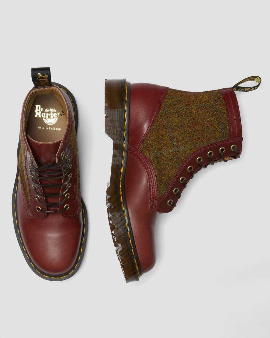vínové pánské šněrovací boty dr. martens 1460 harris tweed