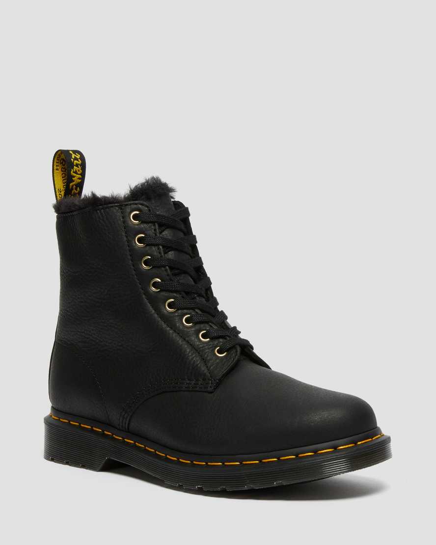 Černé pánské šněrovací boty dr. martens 1460 pascal s podšívkou z umělé kožešiny
