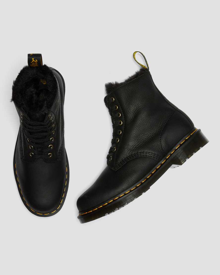 Černé pánské šněrovací boty dr. martens 1460 pascal s podšívkou z umělé kožešiny