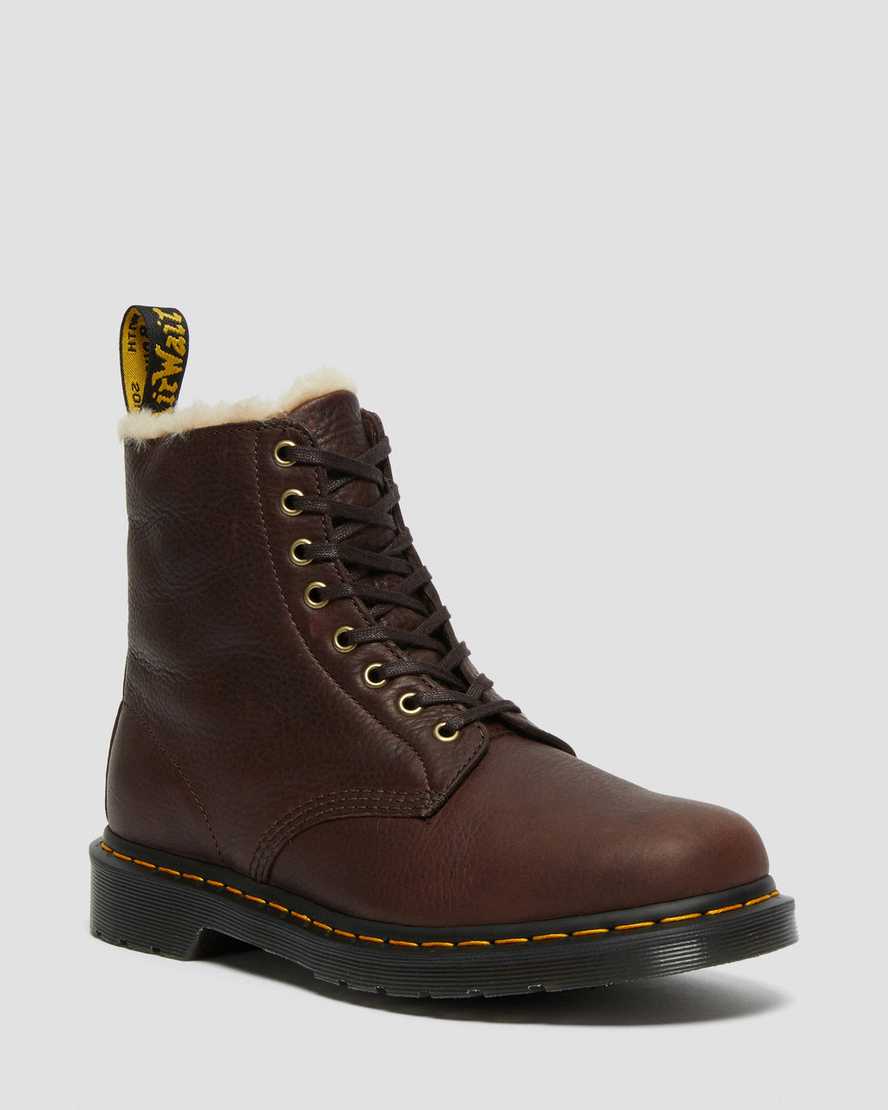 hnědé pánské boty dr. martens 1460 pascal s podšívkou z umělé kožešiny