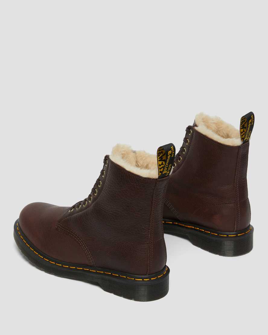 hnědé pánské boty dr. martens 1460 pascal s podšívkou z umělé kožešiny