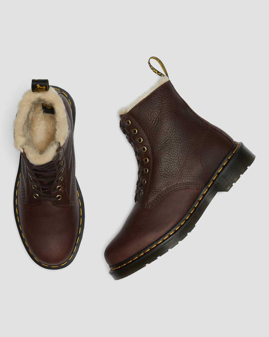 hnědé pánské boty dr. martens 1460 pascal s podšívkou z umělé kožešiny