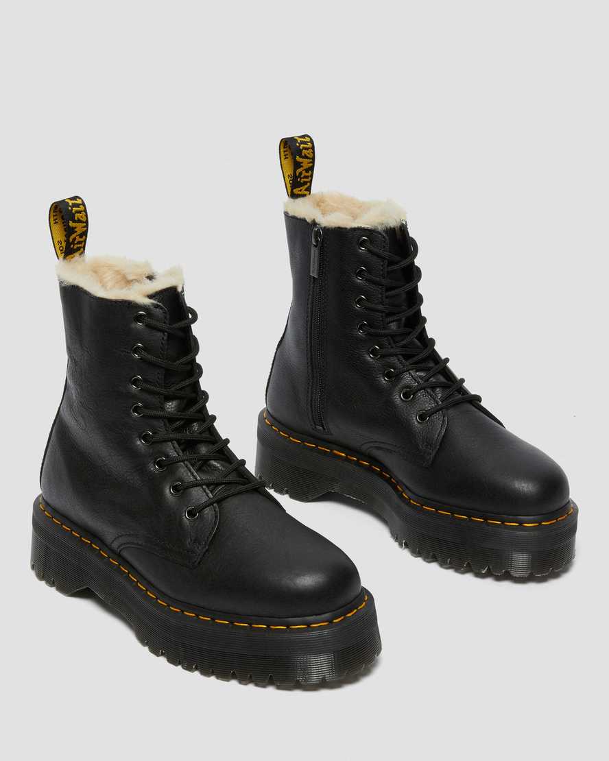 Černé pánské boty na platformě s podšívkou z umělé kožešiny dr. martens jadon