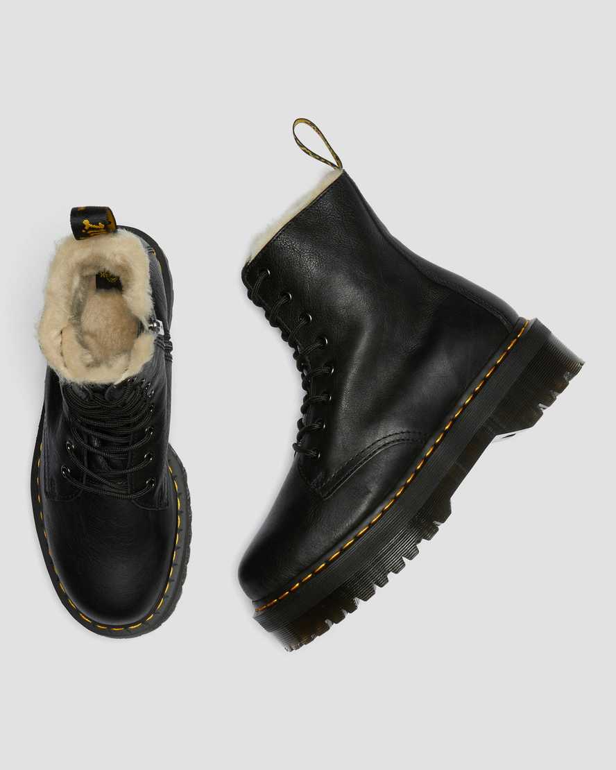 Černé pánské boty na platformě s podšívkou z umělé kožešiny dr. martens jadon