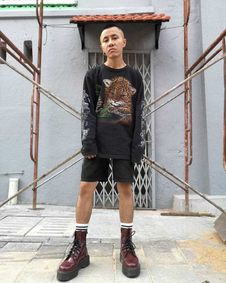 Červené pánské boty na platformě dr. martens jadon ii