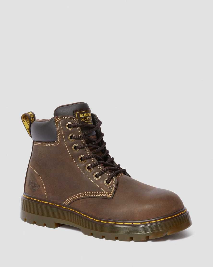 tmavě hnědé pánské pracovní boty dr. martens winch extra wide