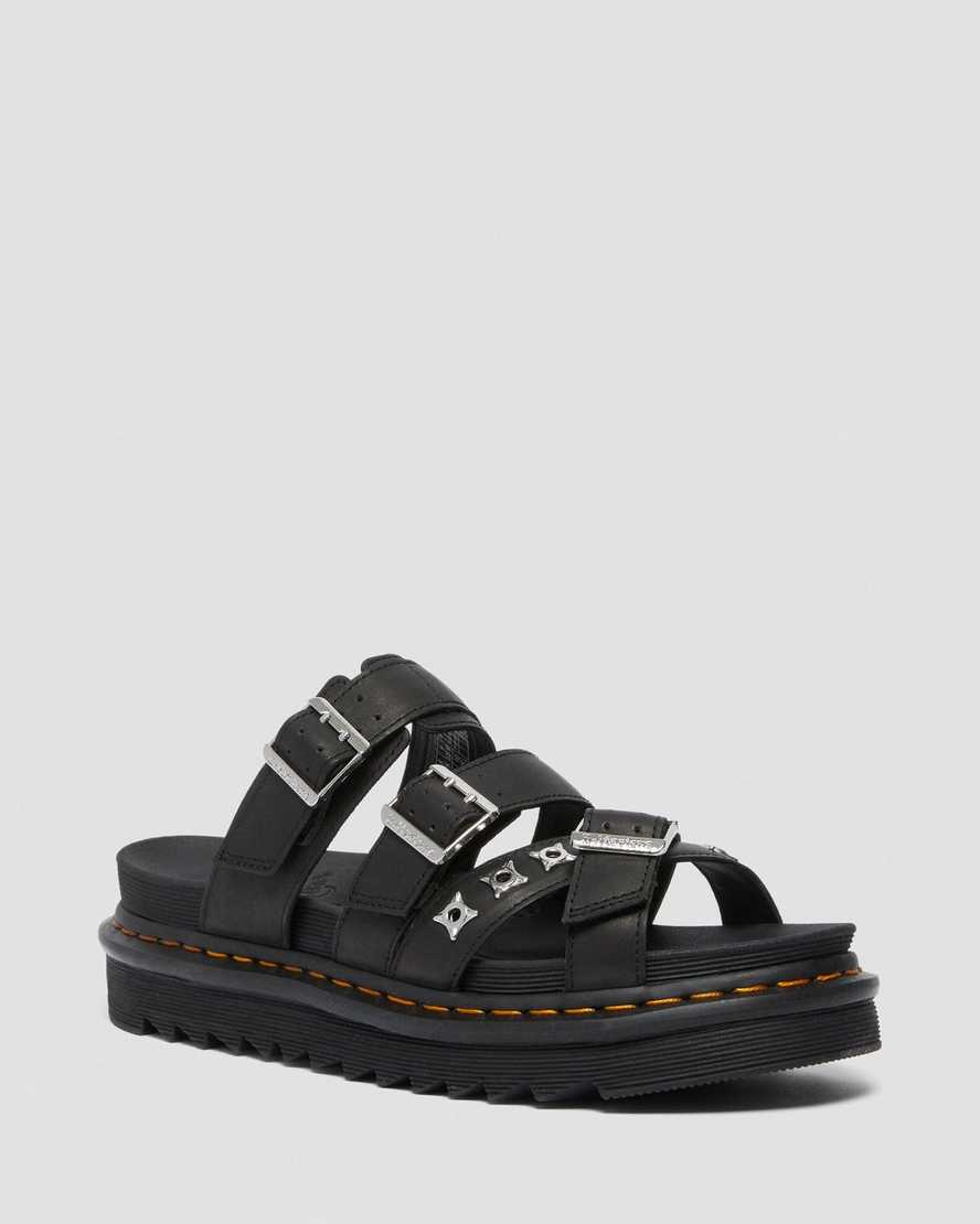 Černé pánské pantofle dr. martens ryker ii s hardwarovým páskem