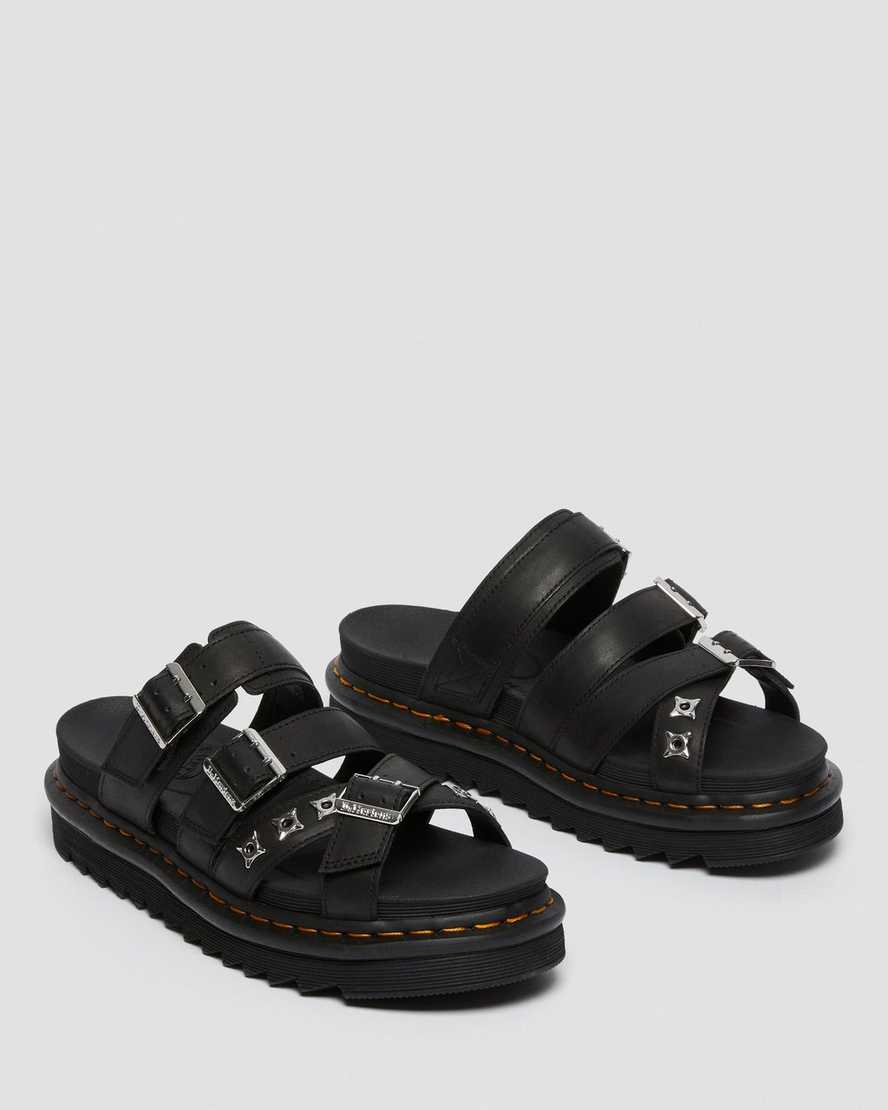 Černé pánské pantofle dr. martens ryker ii s hardwarovým páskem
