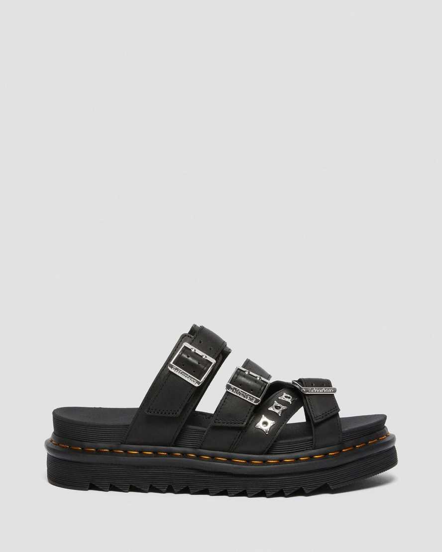 Černé pánské pantofle dr. martens ryker ii s hardwarovým páskem