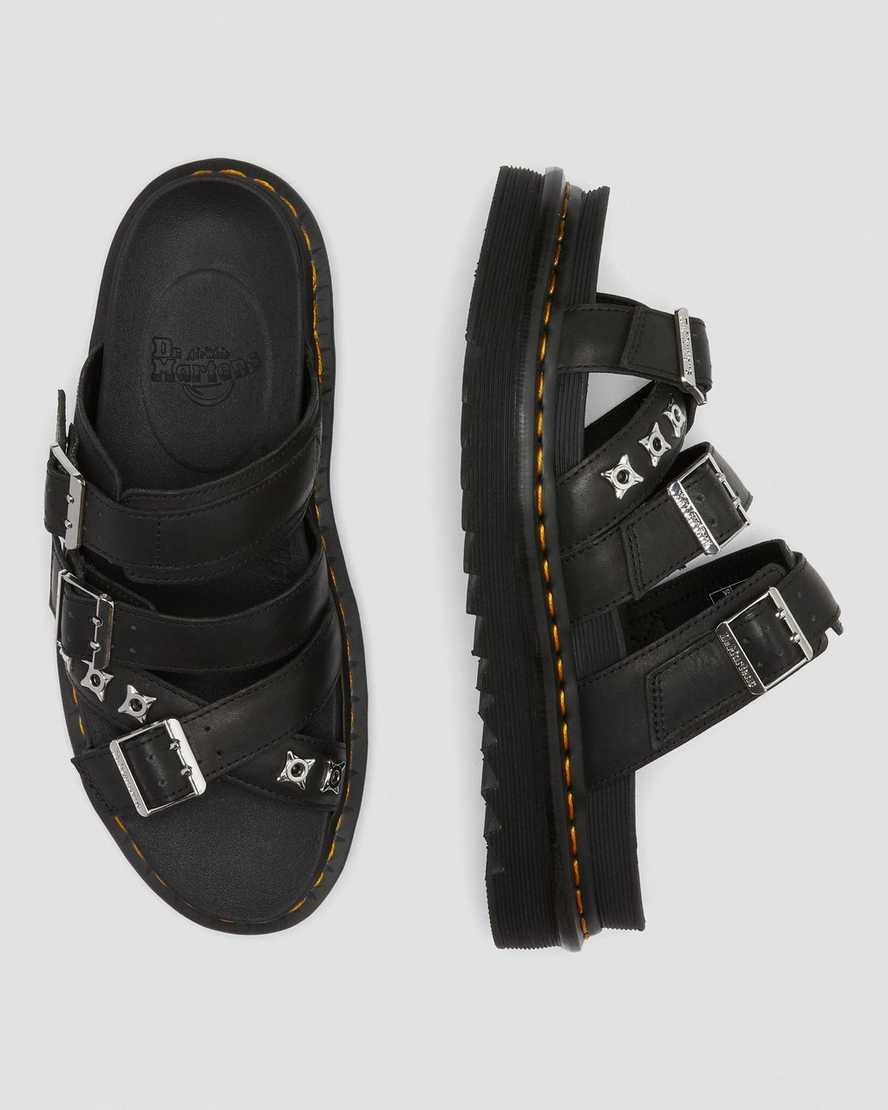 Černé pánské pantofle dr. martens ryker ii s hardwarovým páskem