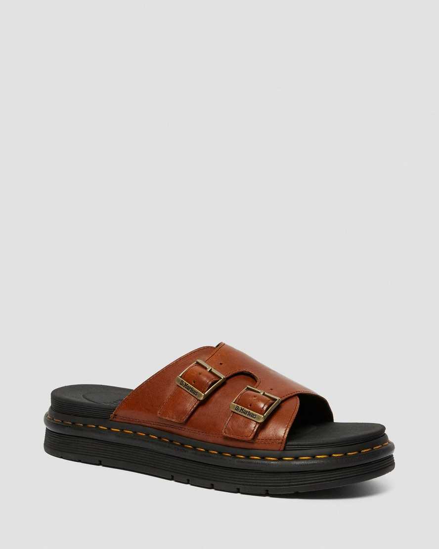hnědé pánské nazouvací sandály dr. martens dax luxor