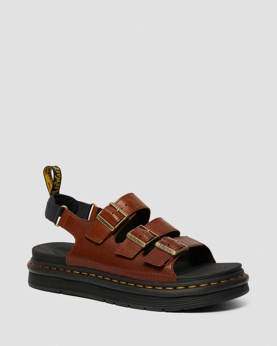 hnědé pánské sandály dr. martens soloman luxor s páskem