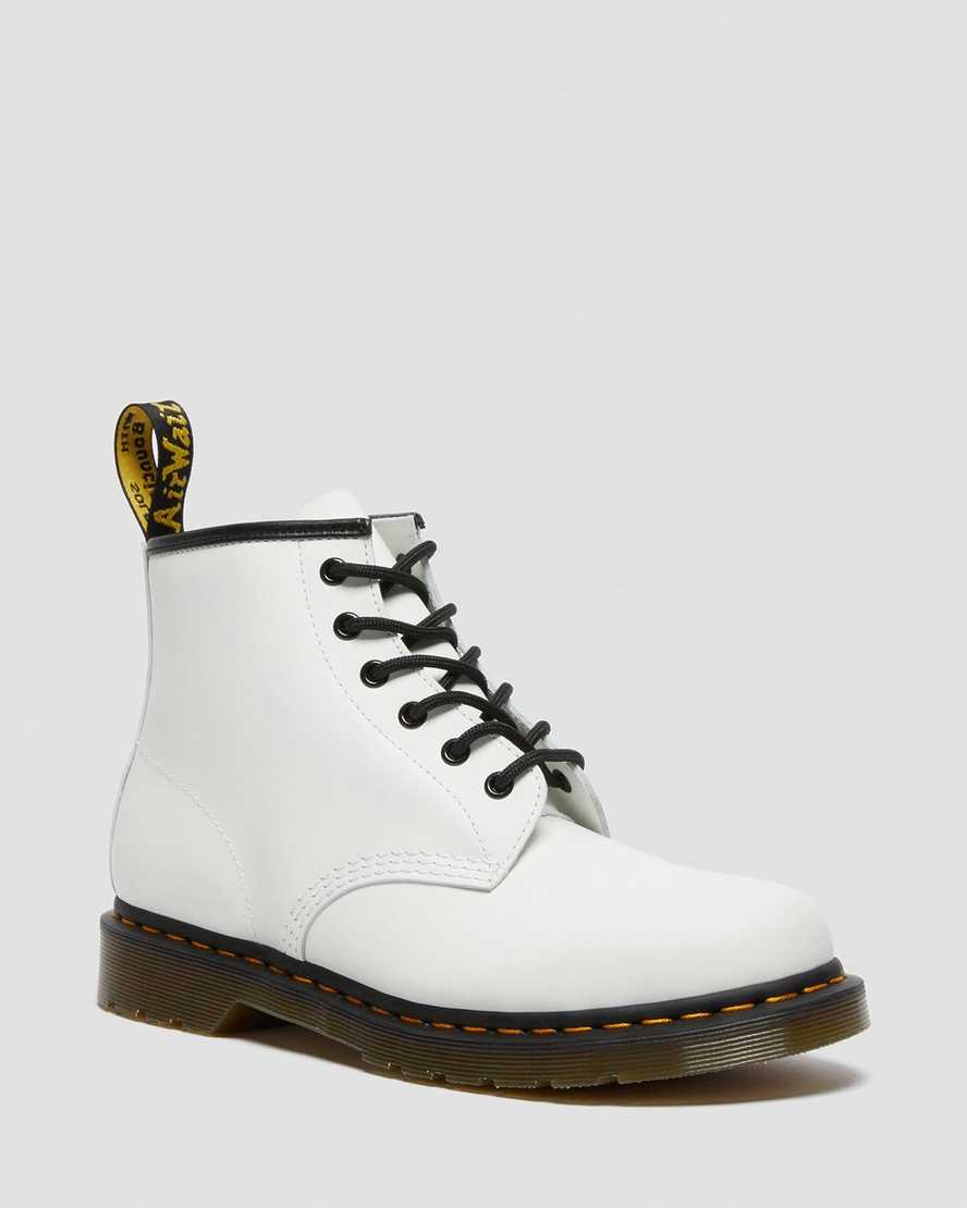 bílé dámské kotníkové boty dr. martens 101 yellow stitch smooth