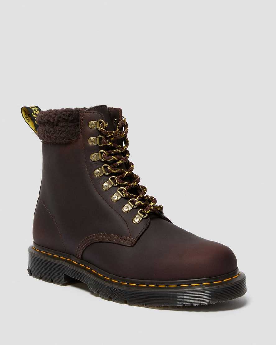 tmavě hnědé dámské volnočasové boty dr. martens 1460 dms wintergrip fleece