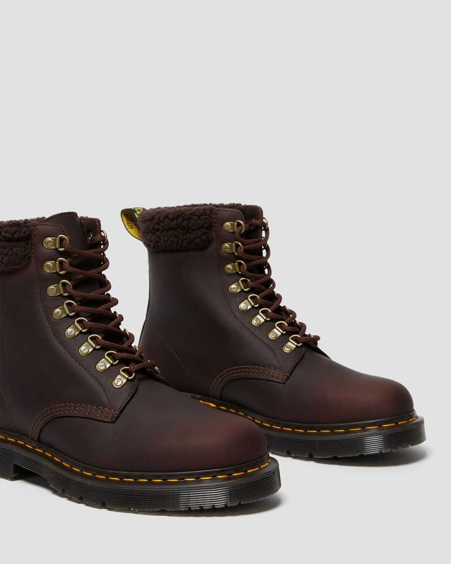 tmavě hnědé dámské volnočasové boty dr. martens 1460 dms wintergrip fleece