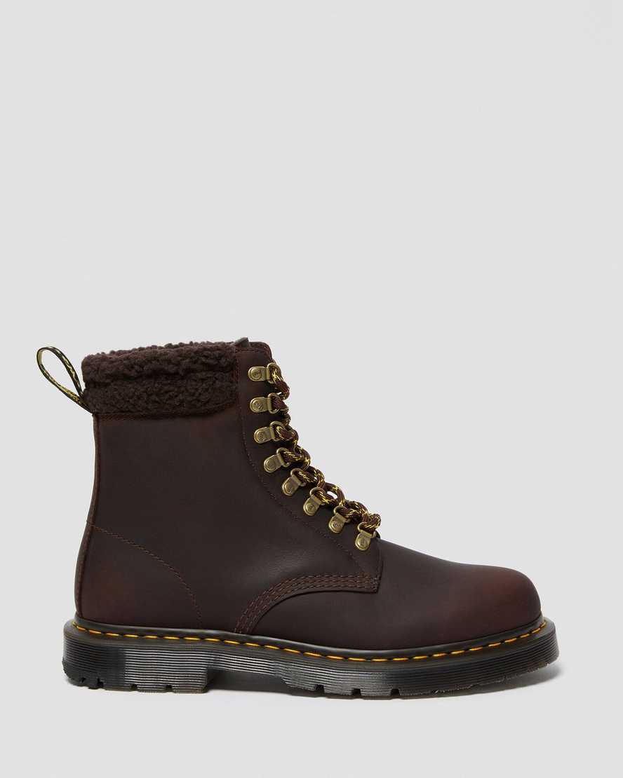 tmavě hnědé dámské volnočasové boty dr. martens 1460 dms wintergrip fleece