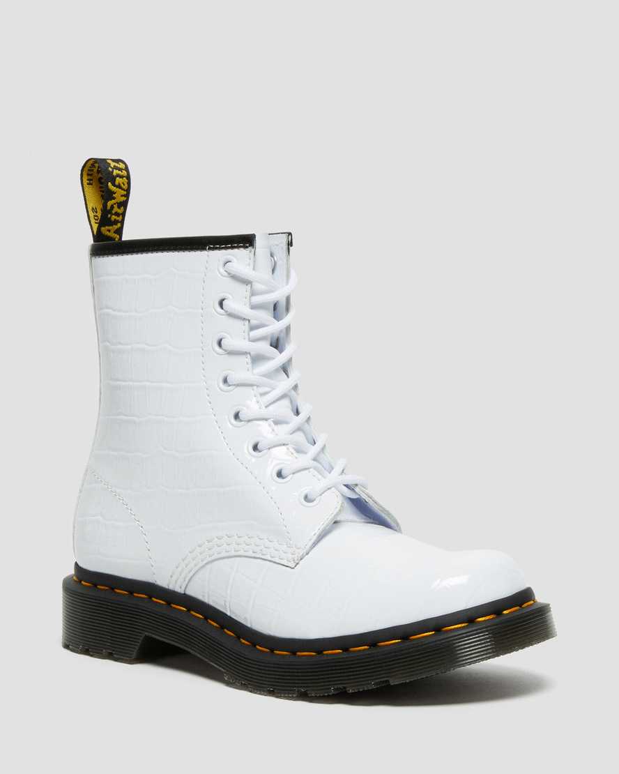 bílé dámské ležérní boty dr. martens 1460 patent croc emboss