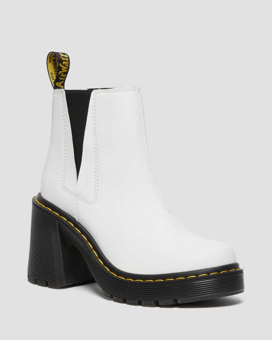 bílé dámské boty dr. martens spence na rozšířeném podpatku chelsea
