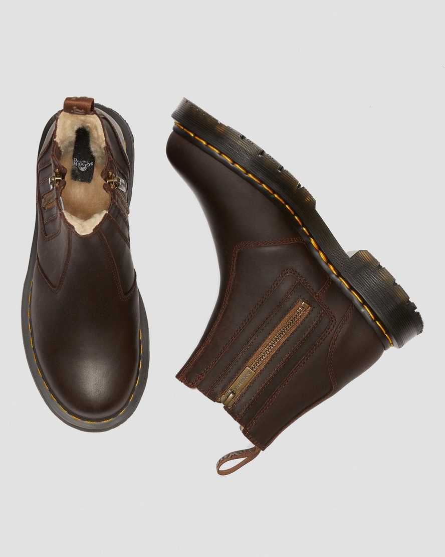 hnědé dámské boty dr. martens 2976 dms wintergrip zip chelsea