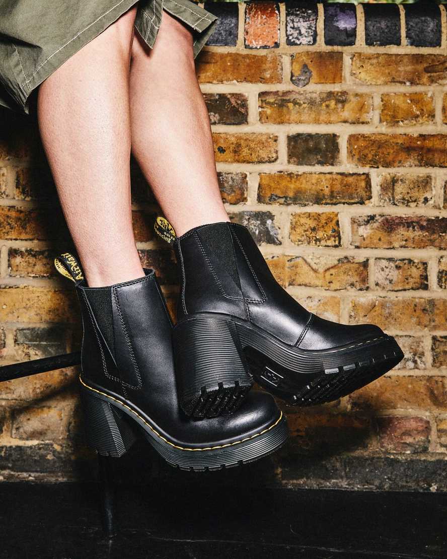 Černé dámské chelsea boty dr. martens spence na rozšířeném podpatku