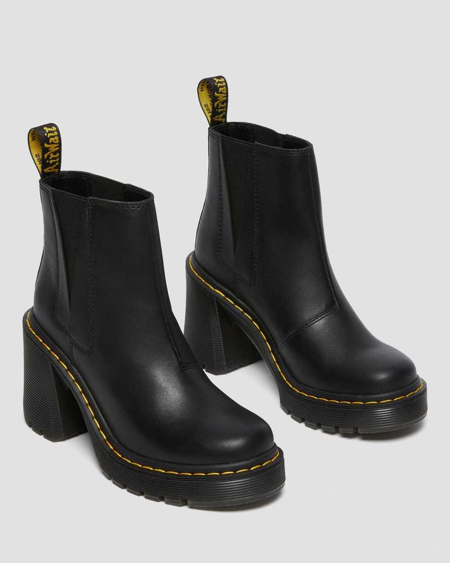 Černé dámské chelsea boty dr. martens spence na rozšířeném podpatku