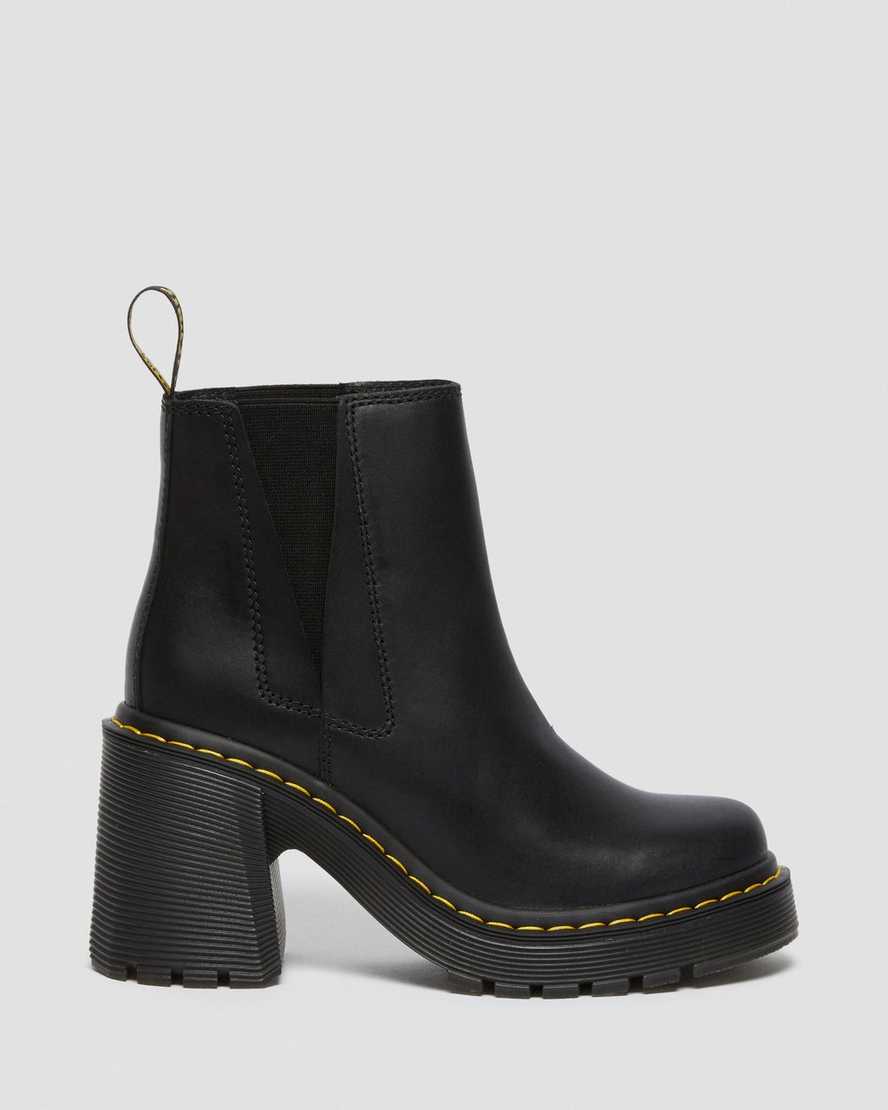 Černé dámské chelsea boty dr. martens spence na rozšířeném podpatku