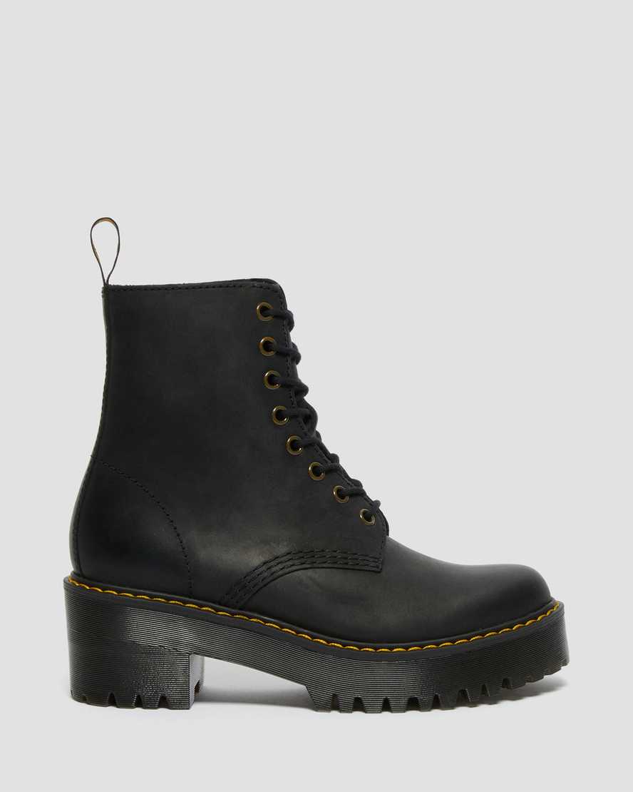 Černé dámské boty na podpatku dr. martens shriver hi wyoming