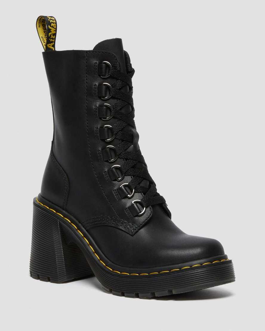 Černé dámské šněrovací boty dr. martens chesney na rozšířeném podpatku