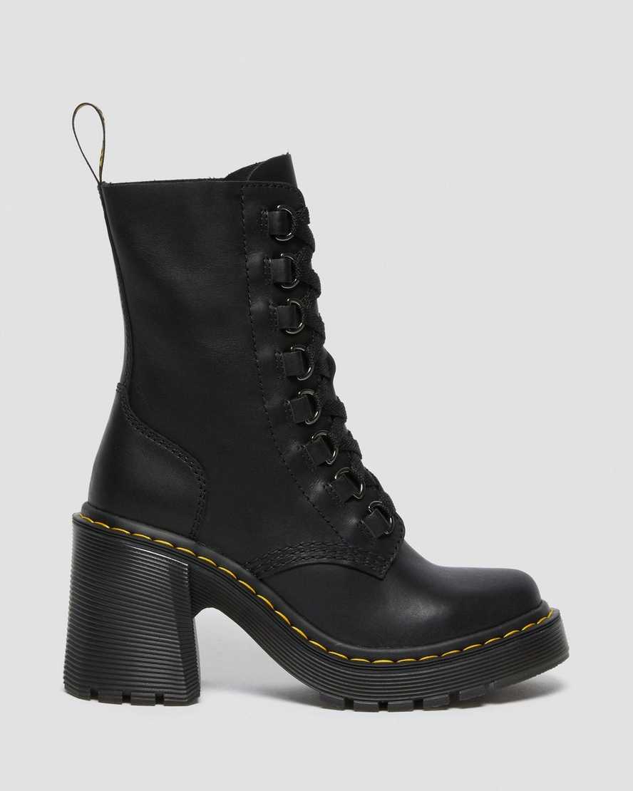 Černé dámské šněrovací boty dr. martens chesney na rozšířeném podpatku