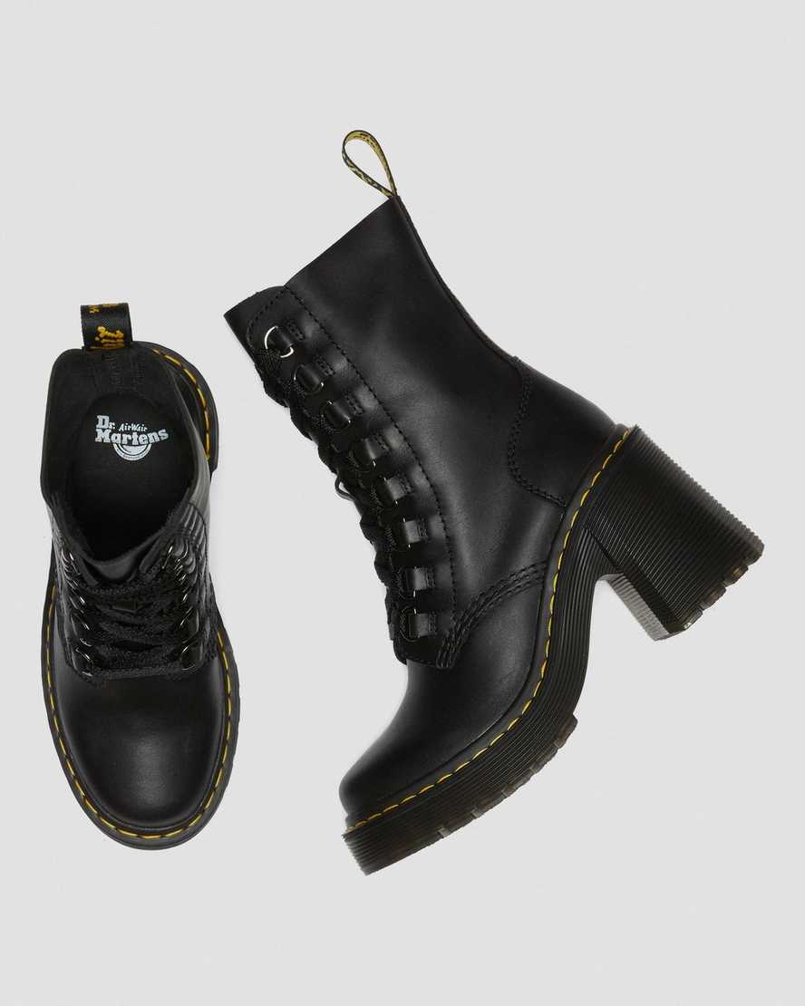 Černé dámské šněrovací boty dr. martens chesney na rozšířeném podpatku