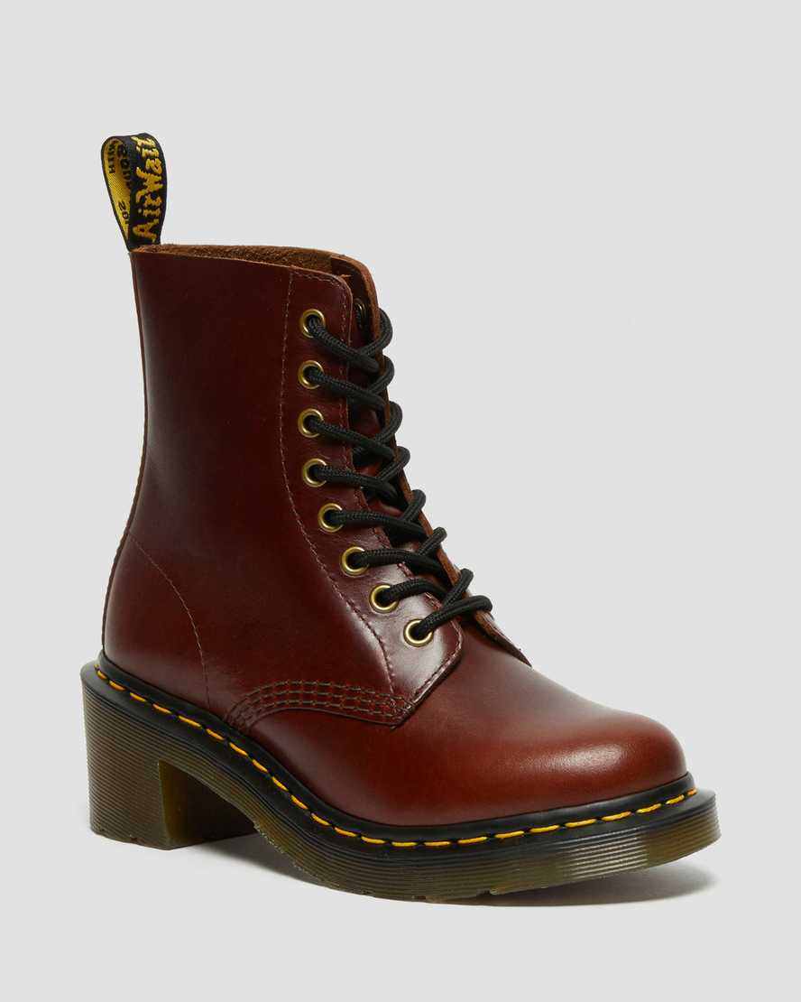 hnědé dámské šněrovací boty dr. martens clemency na podpatku