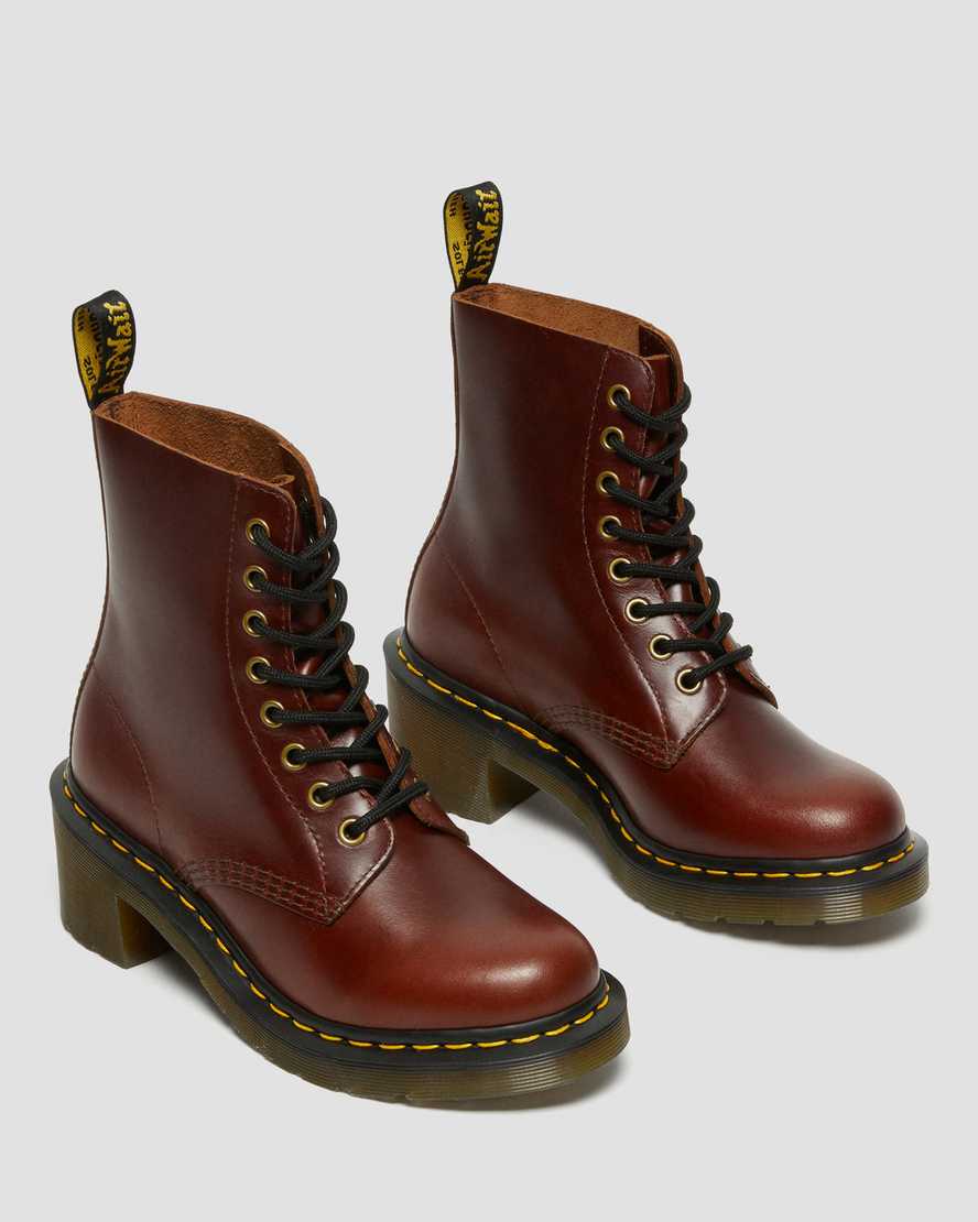 hnědé dámské šněrovací boty dr. martens clemency na podpatku