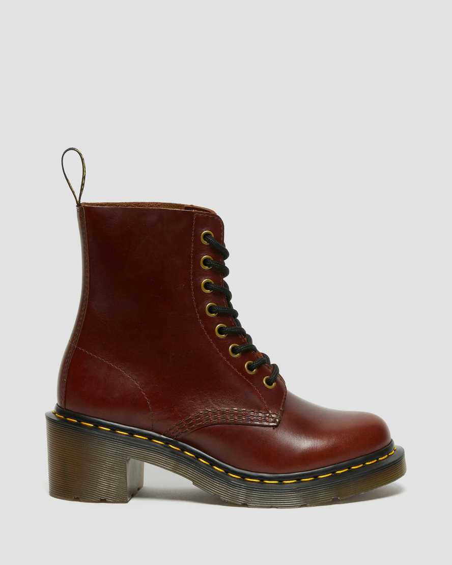 hnědé dámské šněrovací boty dr. martens clemency na podpatku