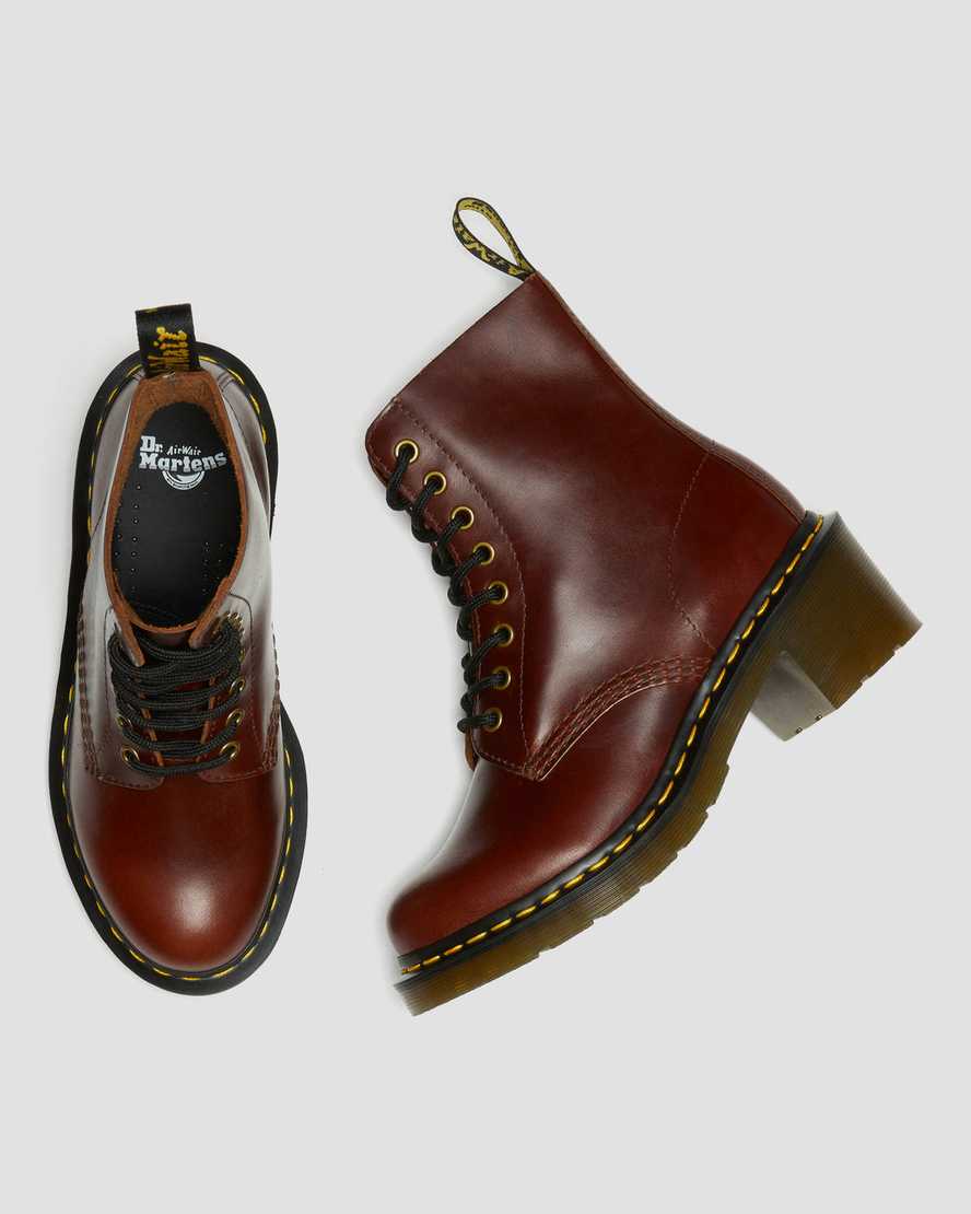 hnědé dámské šněrovací boty dr. martens clemency na podpatku