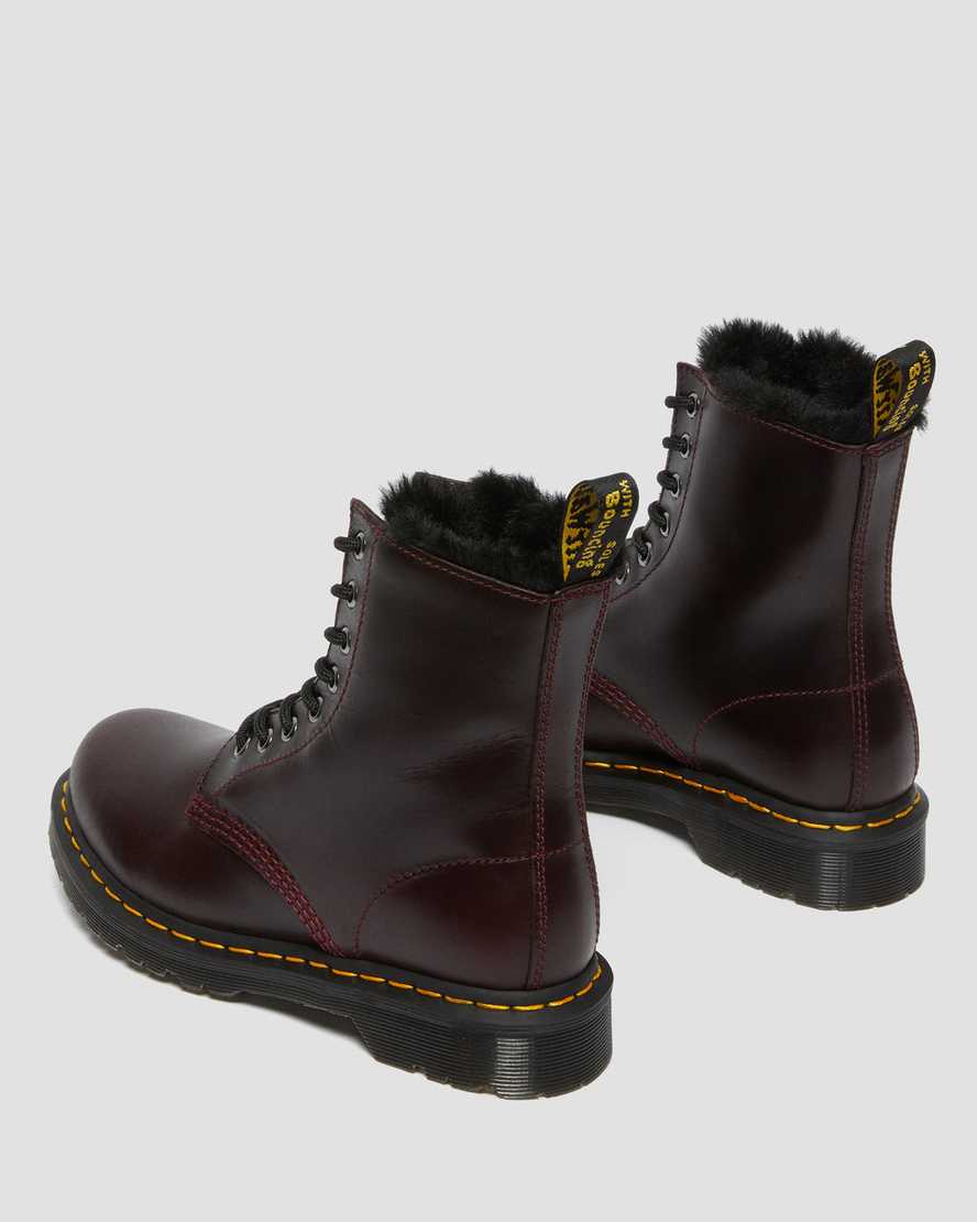 vínové dámské šněrovací boty dr. martens 1460 serena s umělou kožešinou