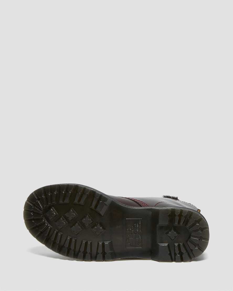 vínové dámské šněrovací boty dr. martens 1460 serena s umělou kožešinou