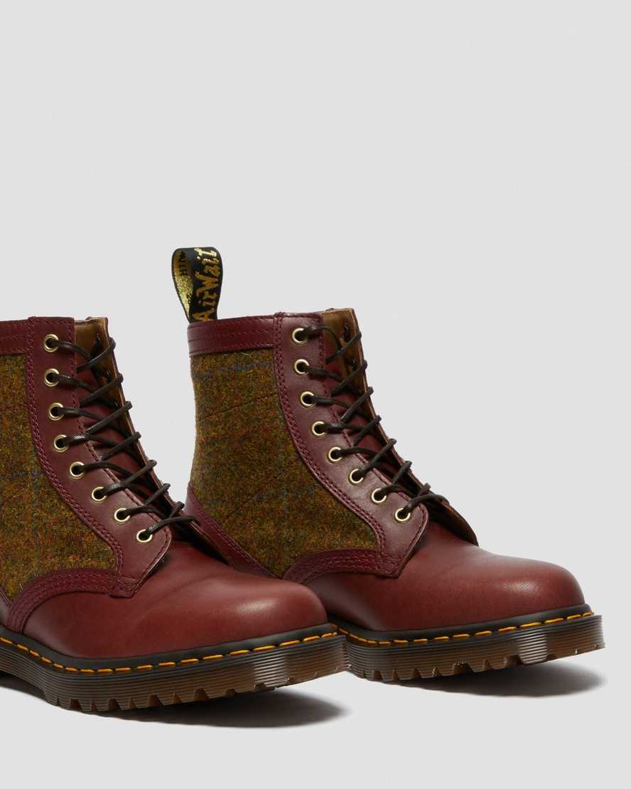 vínové dámské šněrovací boty dr. martens 1460 harris tweed