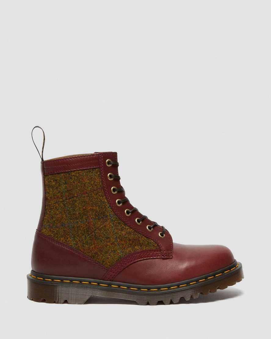 vínové dámské šněrovací boty dr. martens 1460 harris tweed