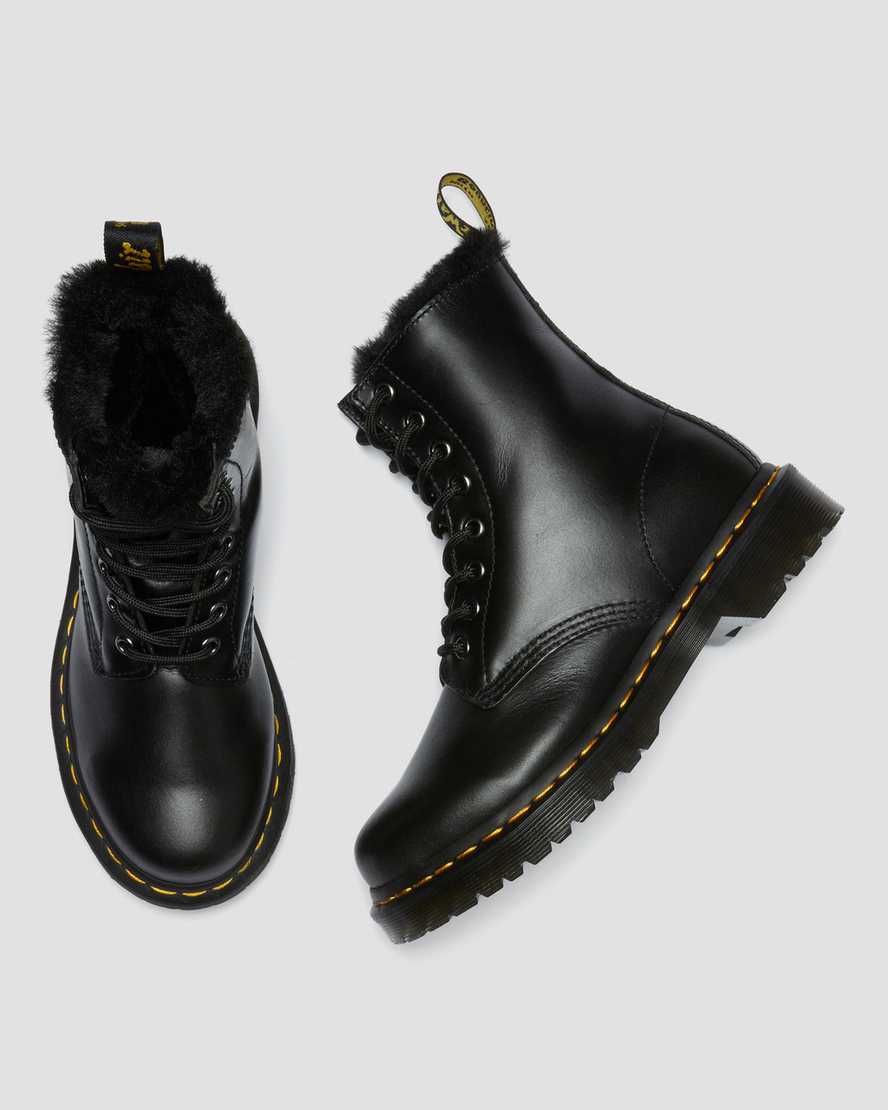 Černé dámské šněrovací boty dr. martens 1460 serena s umělou kožešinou