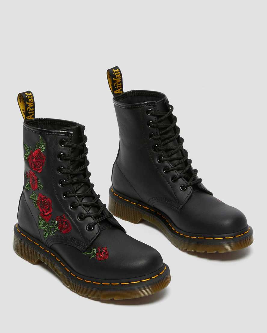 Černé dámské šněrovací boty dr. martens 1460 vonda s květinovým vzorem