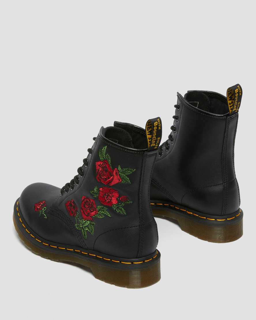 Černé dámské šněrovací boty dr. martens 1460 vonda s květinovým vzorem