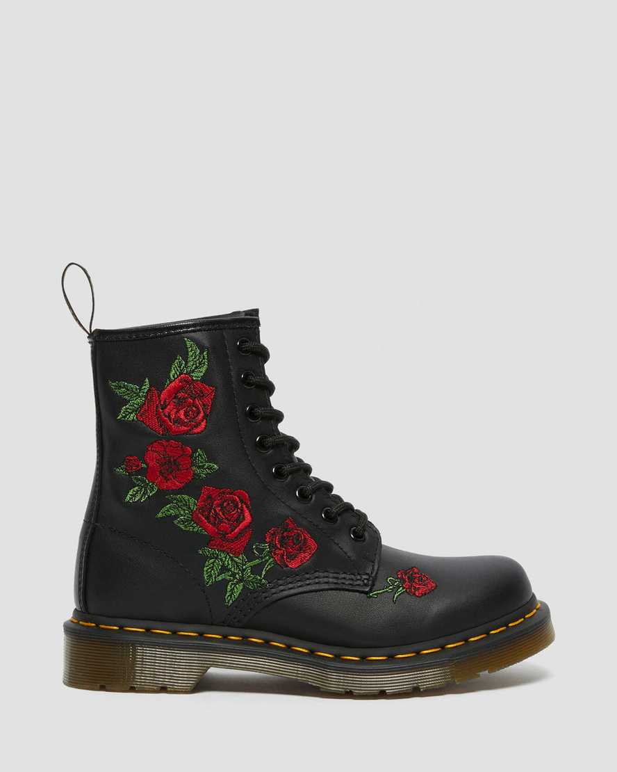 Černé dámské šněrovací boty dr. martens 1460 vonda s květinovým vzorem