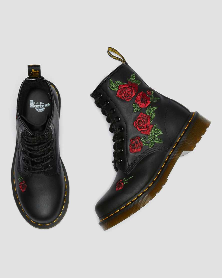 Černé dámské šněrovací boty dr. martens 1460 vonda s květinovým vzorem