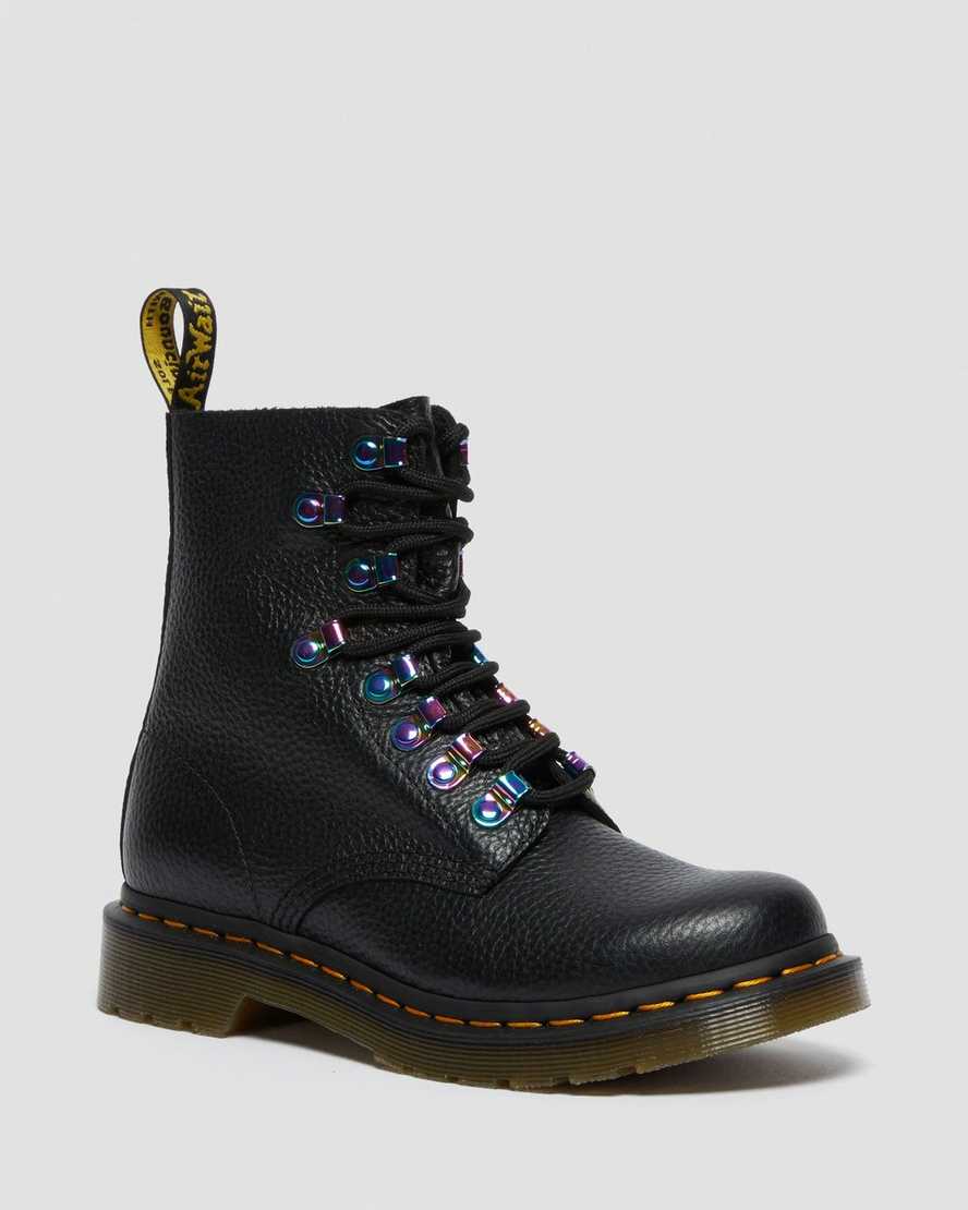 Černé dámské šněrovací boty dr. martens 1460 pascal iridescent hardware