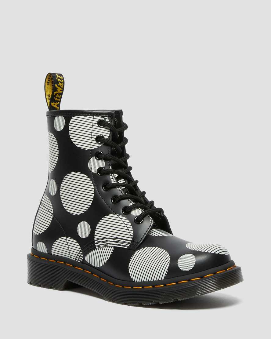 Černé dámské šněrovací boty dr. martens 1460 polka dot smooth