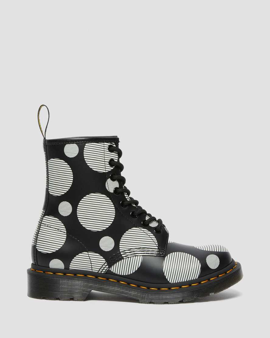 Černé dámské šněrovací boty dr. martens 1460 polka dot smooth