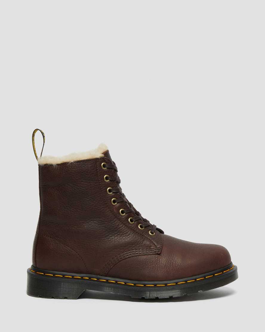 hnědé dámské boty dr. martens 1460 pascal s podšívkou z umělé kožešiny