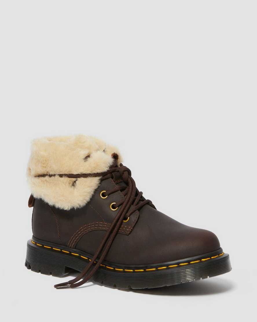 tmavě hnědé dámské boty dr. martens 1460 dms wintergrip faux fur s podšívkou