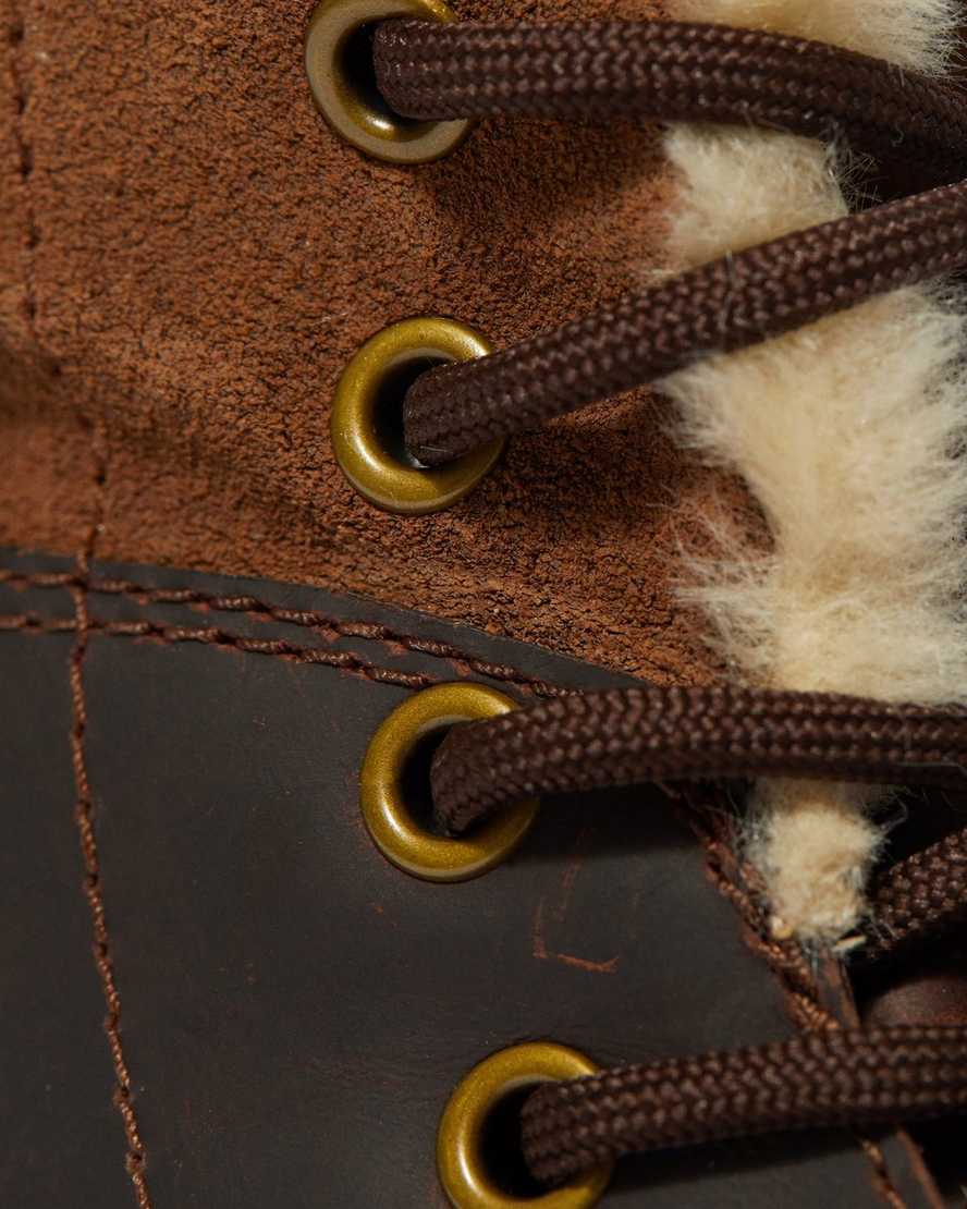 tmavě hnědé dámské boty dr. martens 1460 dms wintergrip faux fur s podšívkou